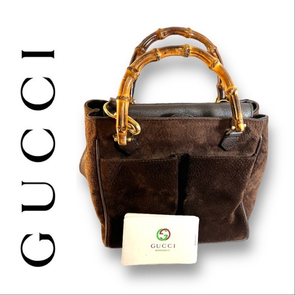 GUCCI Authentic Brown Suede Leather Diana Cross Body or Satchel Bamboo Handles - Picture 1 of 16